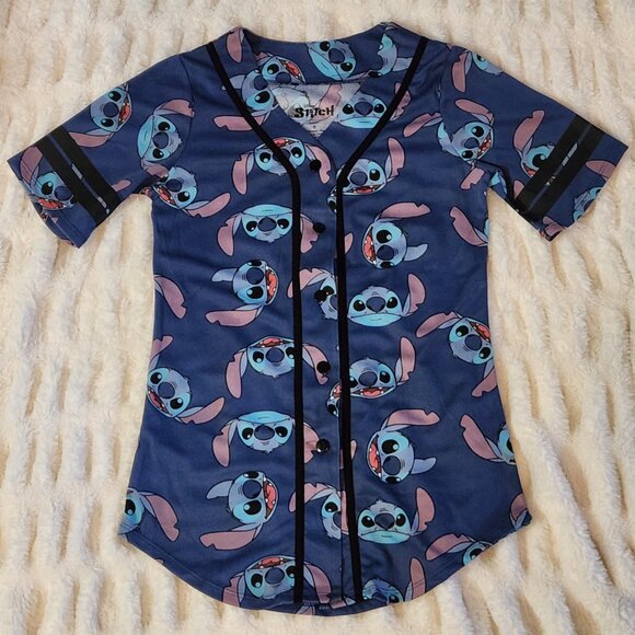 Disney Stitch (Lilo & Stitch) 100% Poly. Button-Up Small Short Sleeve Jersey - Picture 1 of 4